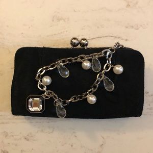 WRISTLET CLUTCH BLACK SUEDE & SILVER,WHBM, NWOT